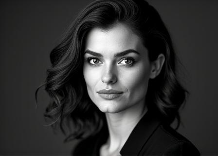 Professional black and white portrait of Elara Vance, Threadhaven Founder.